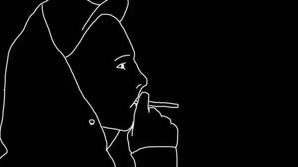 Animation simple du portrait d'un fumeur. Mouvement répétitif des cigarettes de sécurité. Image de silhouette blanche de jeune homme sur fond noir — Photo