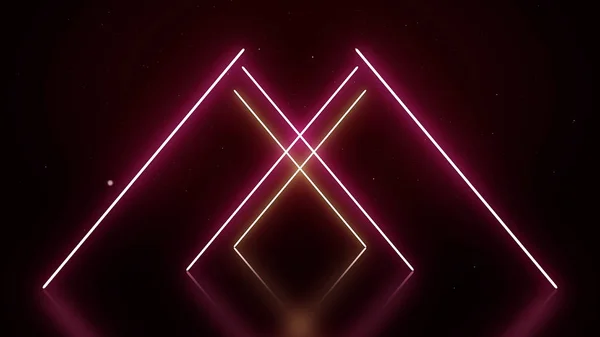 Neon geometric lines. Neon animation on a black background. White cross glows c lines pink glow shapes geometric pattern