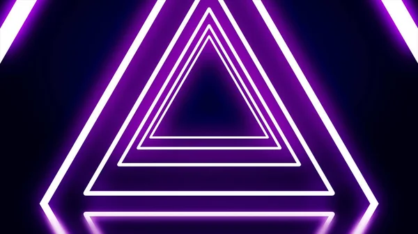 Neon háromszög animáció. Animáció neon alagút álló háromszög. Neon fény vonalak által megvilágított fekete háttér — Stock Fotó