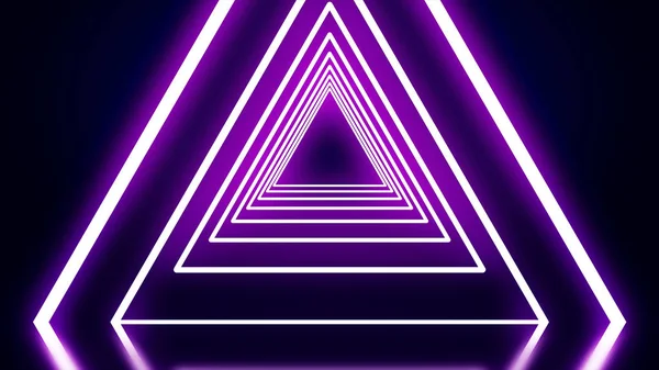 Neon triangular animation. Animation of neon tunnel consisting of triangles. Black background illuminated by neon glow lines.