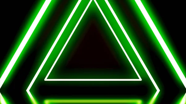 Neon triangular animation. Animation of neon tunnel consisting of triangles. Black background illuminated by neon glow lines