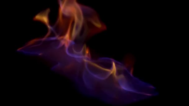 Nahaufnahme Horizontalansicht für blaues und rotes loderndes Feuer, isoliert auf schwarzem Hintergrund. schöne, hypnotische, mystische, rote und blaue Flamme. — Stockvideo