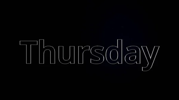 Day of the week thursday from capital letters of grey color, 3D. Word thursday moving on black and grey background — Stock Photo, Image