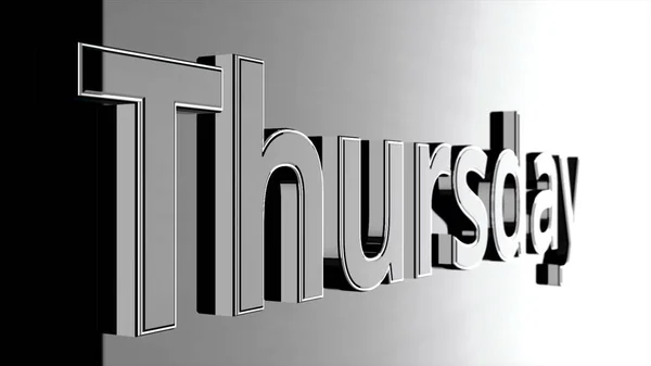 Dia da semana quinta-feira de letras maiúsculas de cor cinza, 3D. Palavra quinta-feira em movimento no fundo preto e cinza — Fotografia de Stock