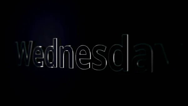 Word wednesday animation on black background approaches and moves away. Animation of the day of a week - wednesday. — Stock Photo, Image