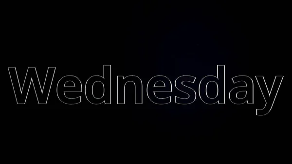 Palabra wednesday animación sobre fondo negro se acerca y se aleja. La animación del día de la semana - el miércoles . — Foto de Stock