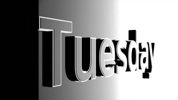 Silver ord tisdag flyttar på svart och grå bakgrund, 3d. Dag i veckan tisdag animerade på svart och grå bakgrund — Stockfoto