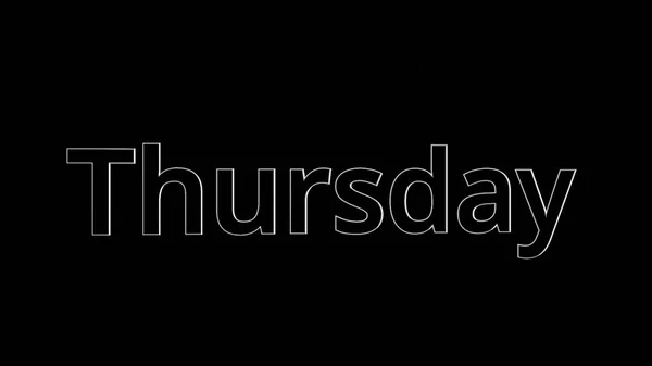 Day of the week thursday from capital letters of grey color, 3D. Word thursday moving on black and grey background — Stock Photo, Image