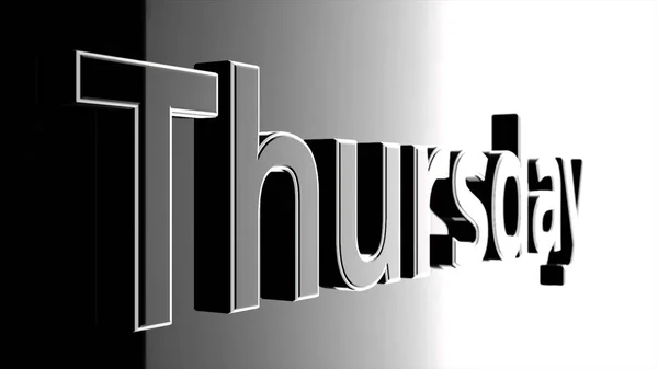 День недели четверг с заглавными буквами серого цвета, 3D. Word Thursday moving on black and grey background — стоковое фото