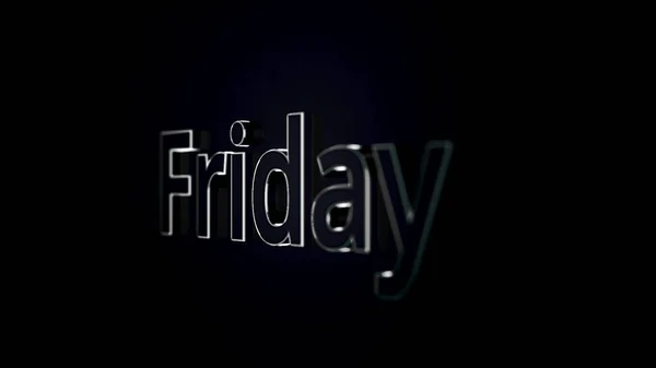 Days of week - friday, over black and grey background, 3D. Animated text friday on a dark background — Stock Photo, Image
