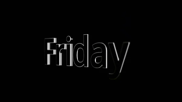 Dagen van de week - vrijdag, over zwarte en grijze achtergrond, in 3d. Tekst met animatie vrijdag op een donkere achtergrond — Stockfoto