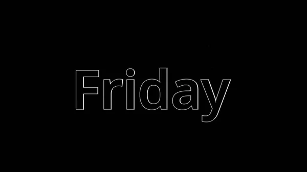 Days of week - friday, over black and grey background, 3D. Animated text friday on a dark background — Stock Photo, Image
