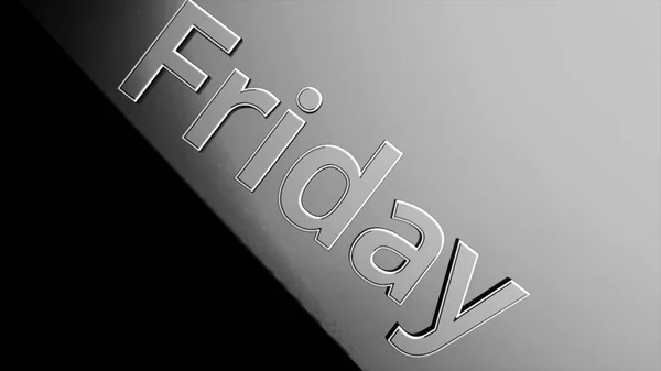Dias da semana - sexta-feira, sobre fundo preto e cinza, 3D. Texto animado sexta-feira em um fundo escuro — Fotografia de Stock