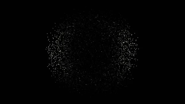 Animation of Sphere made of moving dots on black background. Metamorphose of amorphous shape from dots and lines. Dots on a regular grid surface perform chaotic movements and disperse in space