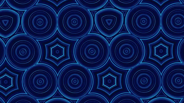 Blue abstract background, motion circles and flashing light, loop. Blue kaleidoscope patterns. Ornamental geometric kaleidoscope light show star moving pattern blue new quality art animation — Stock Photo, Image