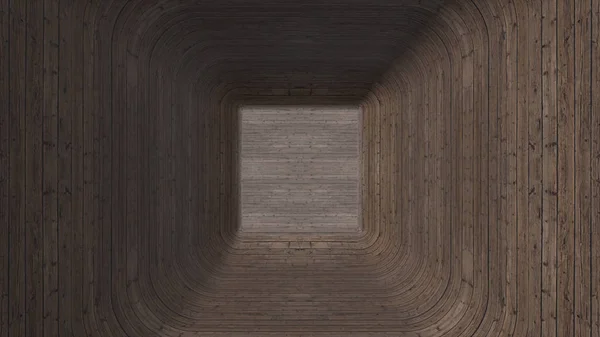 3D ahşap tünel üzerinden hareket. 3D tünel parke yapılmış. Ahşap desen arka plan ile tünel. Parke arka plan — Stok fotoğraf