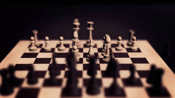 3d 체스 개념입니다. 알파와 함께 체스의 말 루프 체스 보드입니다. 체스 보드 게임 애니메이션입니다. 조각 내림차순으로 체스 보드. — 스톡 사진