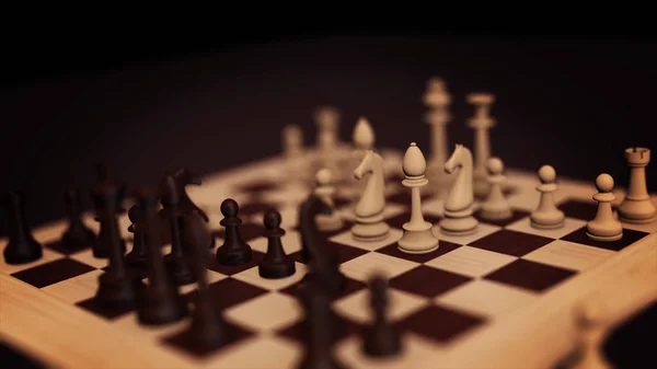 3d 체스 개념입니다. 알파와 함께 체스의 말 루프 체스 보드입니다. 체스 보드 게임 애니메이션입니다. 조각 내림차순으로 체스 보드. — 스톡 사진