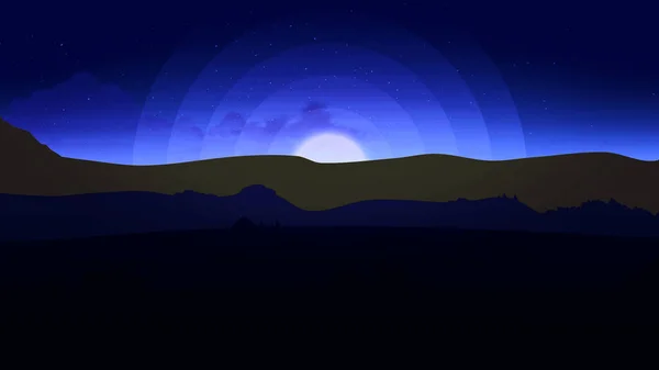 Animatie van de nachtelijke hemel met wolken. Tekenfilm Desert Dunes op een Sterrennacht met Moon. Maan met sterren en de wolken. Naadloze Loops. Vuurvliegjes lus — Stockfoto