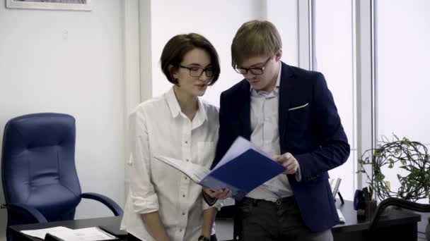 Project Management Joyful Young Business Partners Wearing Official Clothes Working — Stock Video