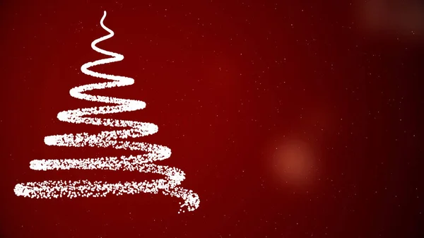 Abstract Christmas tree illustrated by spiral white line on red background with falling snowflakes and lights. Schematically pictured Christmass tree, Marry Christmass and Happy New Year concept.