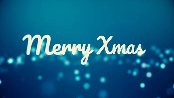 Merry christmass inscription made of neon letters on blue background with many fuzzy, round lights, celebration and winter holidays concept. Merry Christmass phrase with flying sparkles