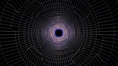 Monochrom neon satırları tünel içinde üstesinden sorunsuz döngü yolculuk ederken döner. Modern, geometrik şekil tünel, geometrik arka plan.