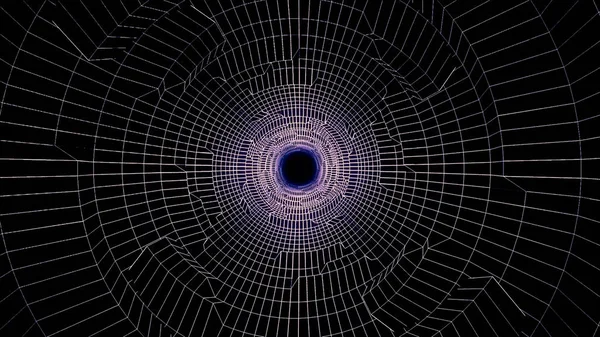 Monochrom neon satırları tünel içinde üstesinden sorunsuz döngü yolculuk ederken döner. Modern, geometrik şekil tünel, geometrik arka plan.
