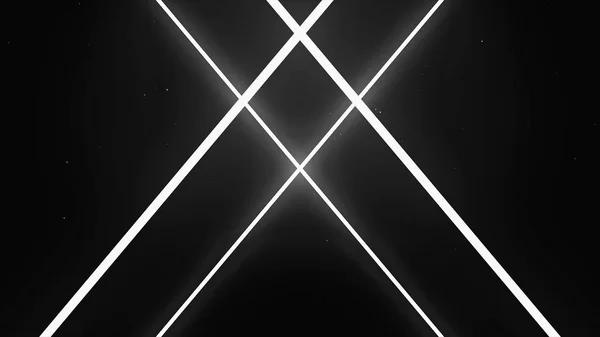 Flyga genom geometrisk abstraktion med vita stjärnor på svart bakgrund. Omvandling av Geometriskt figurerar in X brev samtidigt kommer närmare på svart bakgrund. — Stockfoto