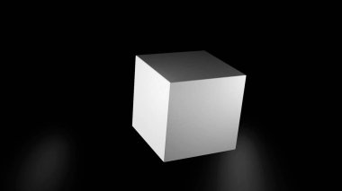 Soyut, 3d döndürme, beyaz ışık, sorunsuz döngü siyah zemin üzerine izole monochrom küp. Geometrik, siyah ve beyaz Animasyon 3d şekiller küp ve yuvarlak, dönen bulanıklık ışıklar.