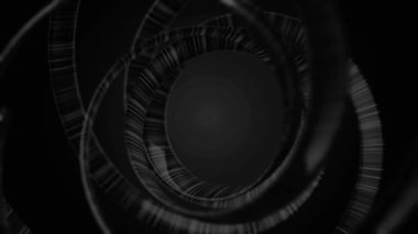 Animasyon dönen, iç içe tek renkli siyah arka plan üzerine, sorunsuz döngü spiral. Eğri, siyah ve beyaz yanıp sönen akan ve iplik geniş çizgiler.