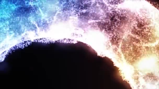 Animazione astratta di colorato percorso energetico incandescente. Anello di energia luminosa di diversi colori su sfondo nero emette luce bianca — Video Stock