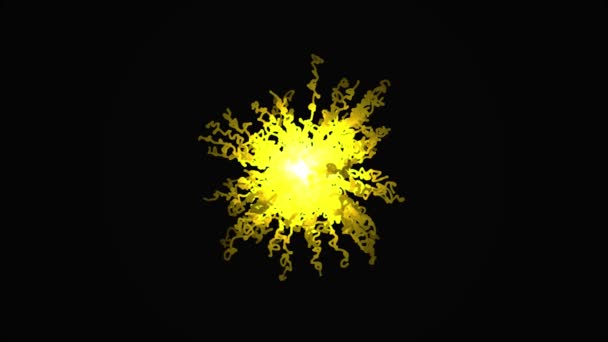 Abstracción de explosión de confeti. Animación gráfica de la explosión de confeti dibujada divergiendo del centro de curvas rizos sobre fondo negro — Vídeo de stock