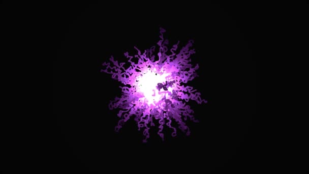 Uttag av explosion av konfetti. Grafisk animation av konfetti explosionen dras skilda från mitten av kurvor lockar på svart bakgrund — Stockvideo