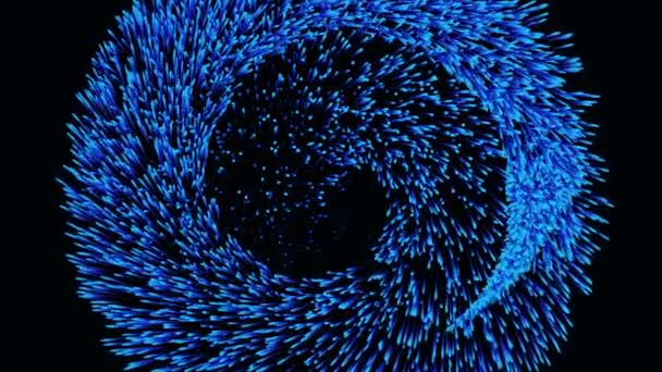 Blue abstract glitter trail flying in a spiral on black background, seamless loop. Beautiful comet tail making circles endlessly. — Stock Video