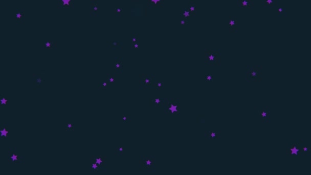 Beautiful, purple shooting stars on dark background, cartoon animation, seamless loop. Small, five-pointed stars falling chaotically, kids cartoon, anime concept. — Stock Video