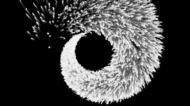 Monokrom abstrakt gnistrar trail på svart bakgrund. Svart och vitt befrielsen av en komet svans rör sig bakåt i en spiral och försvinna i mörkret. — Stockvideo