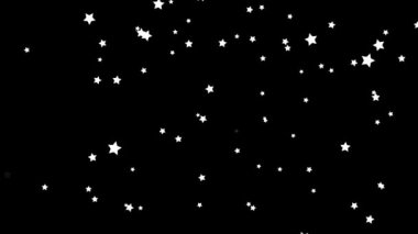 Parlak, beyaz yıldız, yukarı doğru sonsuz siyah arka plan üzerine hareketli çizgi film çocuklar. Aşağıdan yukarı, tek renkli, sorunsuz döngü uçan küçük, güzel yıldız.