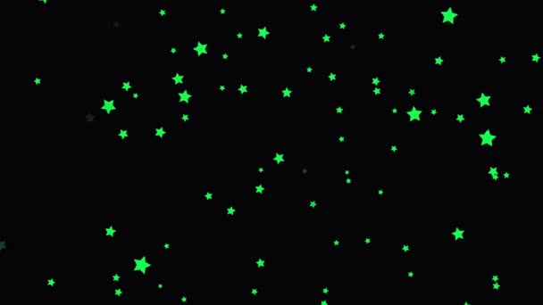 Estrelas lindas e verdes de baixo para cima em fundo preto, animação de desenhos animados, loop sem costura. Pequenas estrelas de cinco pontas voando para cima caoticamente, desenhos animados infantis, conceito de anime . — Vídeo de Stock