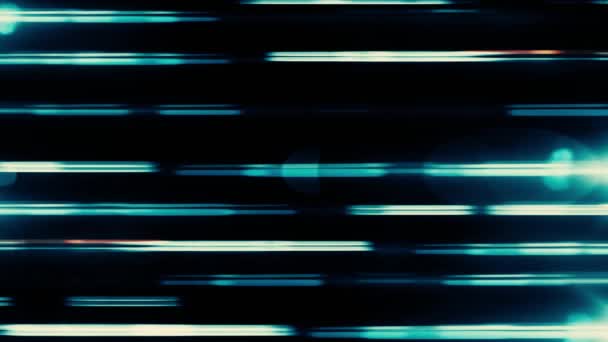 Resumen, fondo de líneas horizontales de luz de neón azul. Fondo negro con rayos horizontales azules . — Vídeo de stock