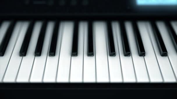 Gros plan sur les touches électroniques pour piano. Smart se nourrit de touches abstraites de piano électronique lumineux. Instruments de musique — Video