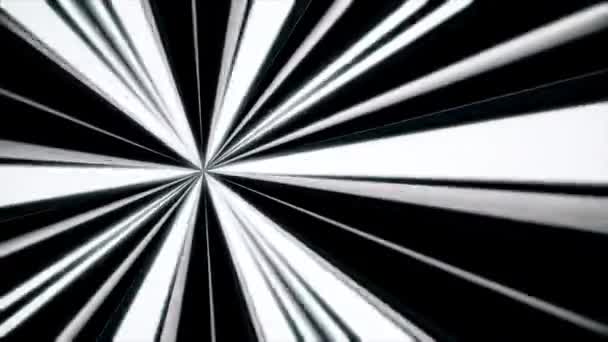 Abstracte achtergrond van witte stralen. Gestreepte bewegende achtergrond van zwarte en witte strepen die uit één punt als middelpunt van de belangstelling — Stockvideo