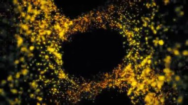 Renkli parçacıklar daire içinde siyah arka plan üzerine hareket soyut. Canlı parlak pullu siyah arka plan üzerine açık alan açılış etrafında hareket ile soyutlama