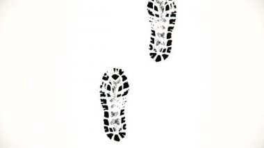 Beyaz arka plan üzerinde ayakkabı izleri. Beyaz arka plan üzerinde siyah önyükleme önünde yürüyen Soyut animasyon yazdırır