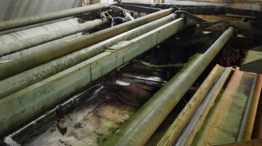 Ahşap işleme tesisi makine. Ağaç işleme salonu, otomatik makinede işler düzgün ve temiz kabuk kabuk bırakarak tüm günlükleri