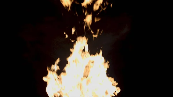 Luminosa llama de fuego sobre fondo negro. Hermosa pero peligrosa llama de fuego puede causar fuego o quemar personas. Fuego luminoso y caliente sobre fondo aislado —  Fotos de Stock