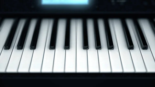 Close-up of electronic piano keys. Smart feed on abstract keys of glowing electronic piano. Musical instruments — Stock Photo, Image