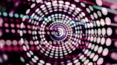 Spiral satırları nokta ile arka planda, sorunsuz döngü hareketli renkli yanıp sönen daire. Farklı renk sarmal parçacıkları ile arka plan.
