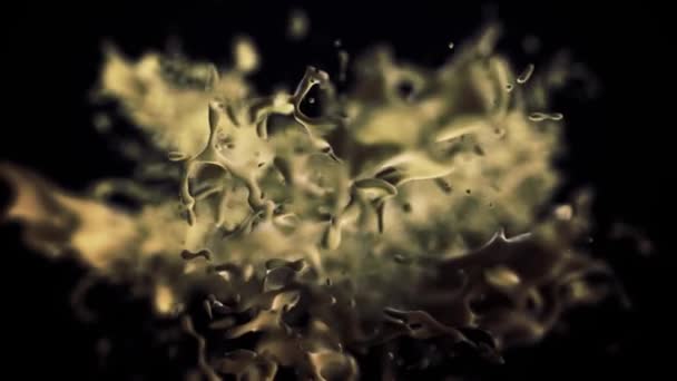 Close-up voor abstract, roterende water splash van koperen kleur geïsoleerd op zwarte achtergrond. Amazing spinnen van vloeibare explosie, naadloze loops. — Stockvideo