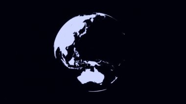 Tek renkli dünya gezegen dönen, kesintisiz döngü soyut. Dijital karasal globe iplik, siyah ve beyaz.